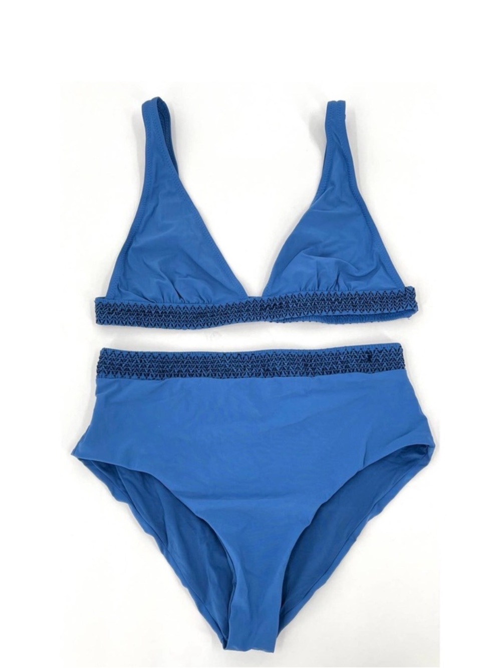 KISUII Noa Bikini Set Womens Medium Blue Smocked High Waist Bralette Triangle